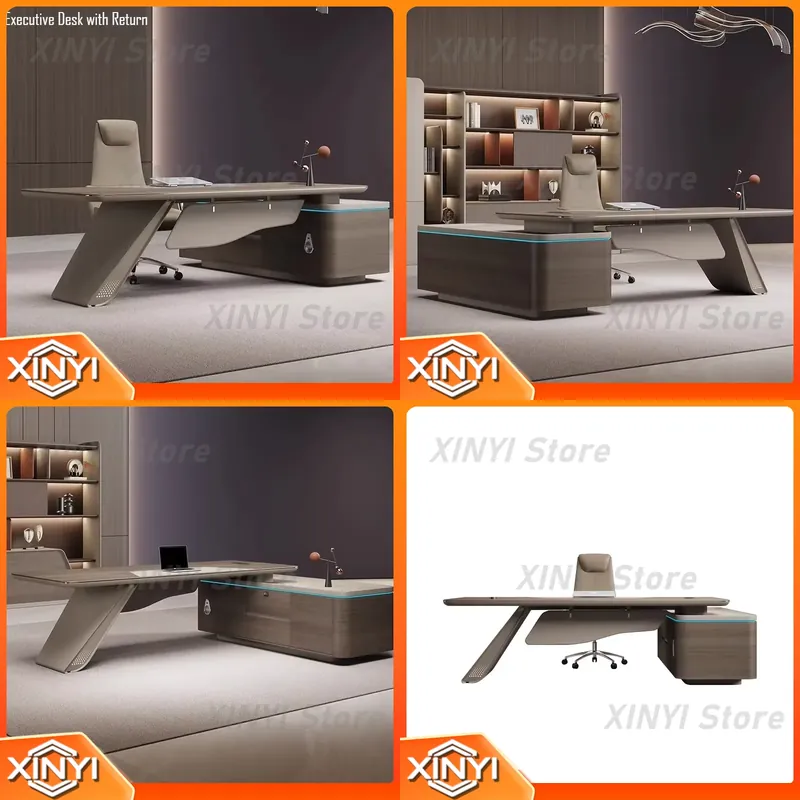 Desk Setup L Shaped - L-förmiger Chefschreibtisch für Büromöbel, Moderner CEO-Schreibtisch