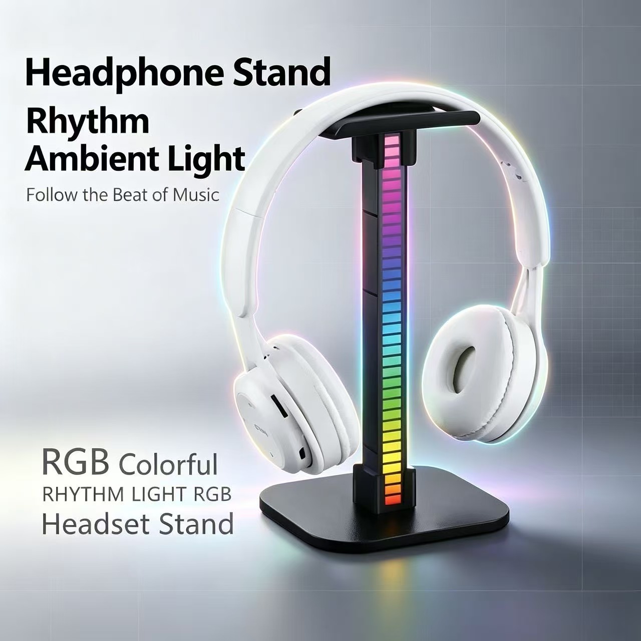 Desk Setup Lamp - USB-Gaming-Kopfhörerständer mit RGB-Rhythmuslicht, abnehmbarer Desktop-Headset-Halter für